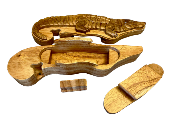 3-D wooden alligator puzzle box