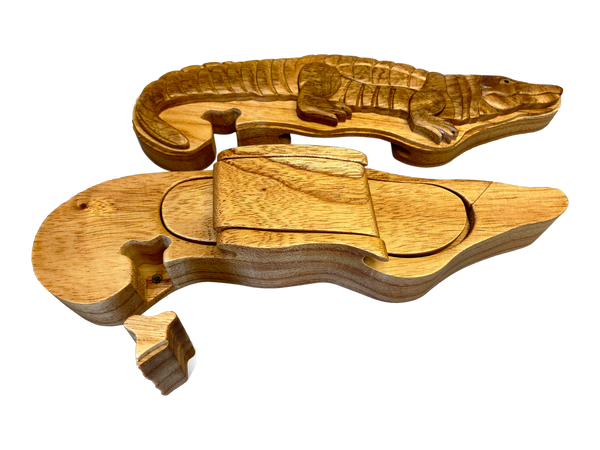 3-D wooden alligator puzzle box