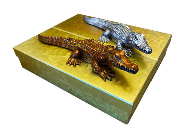 Large 9" Gilded Crocodile Jewelry Box - Very Toothy!