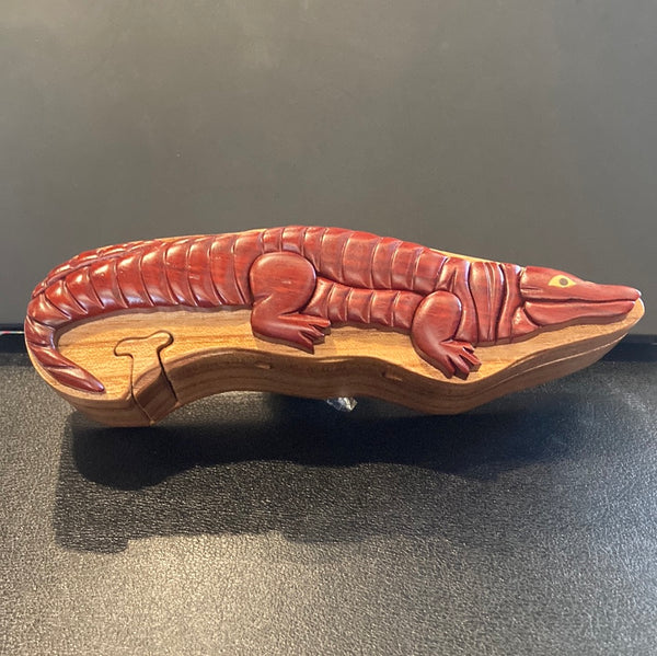 3-D wooden alligator puzzle box