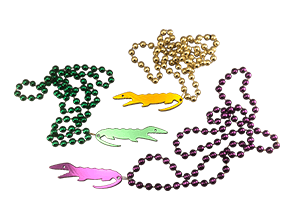 bottle opener alligator Mardi Gras beads green purple gold
