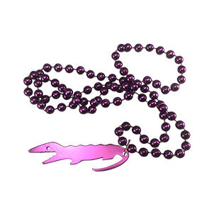 bottle opener alligator Mardi Gras beads green purple gold