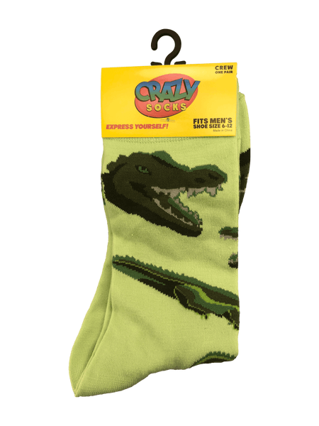 lime green socks with gator print