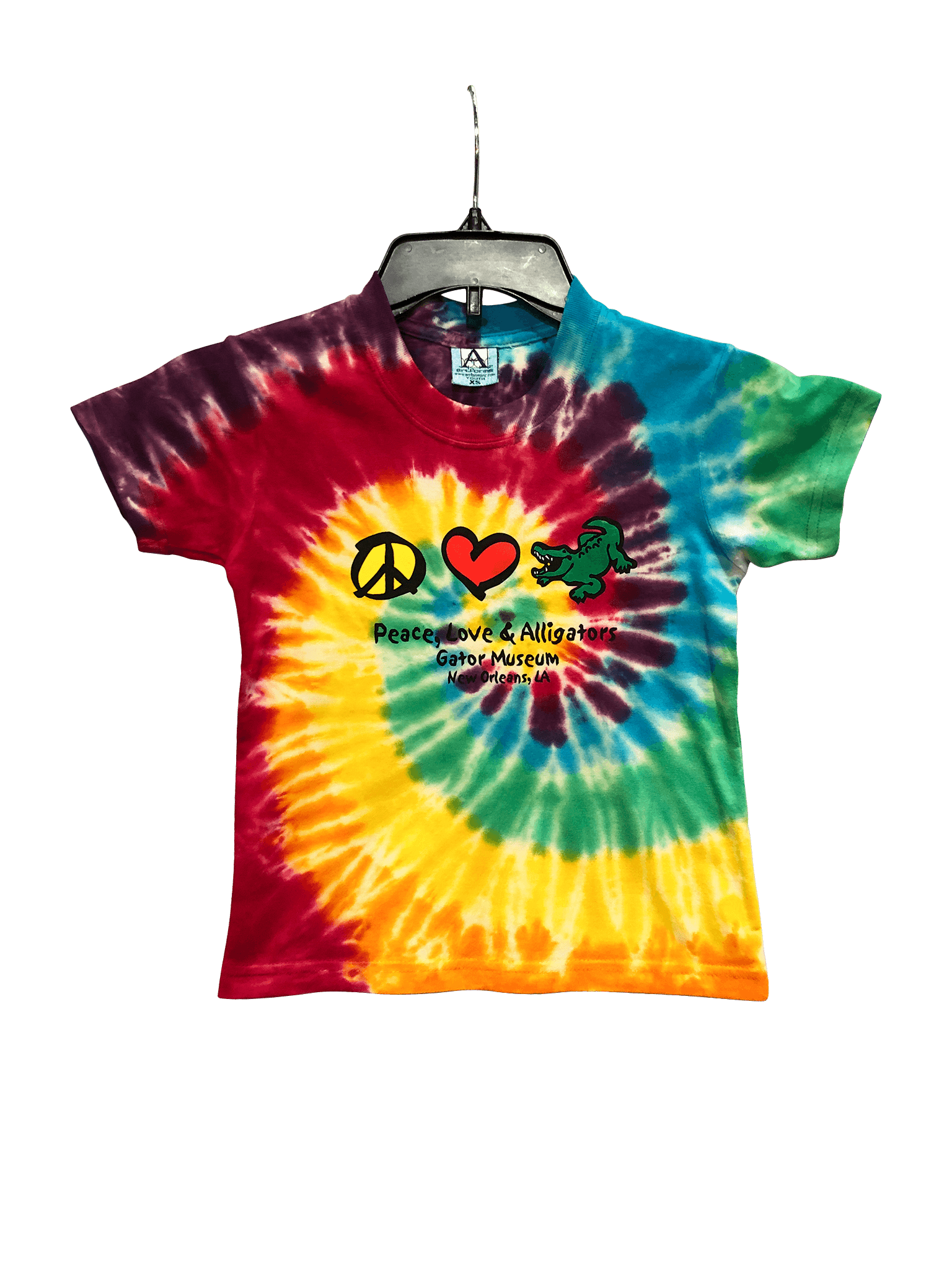 Peace Love and Gators at the Gator Museum in New Orleans Tie-Dye T-Shirt (Youth including XS!)