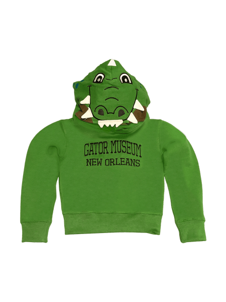 Gator Museum New Orleans Alligator Hoodie with cool face on the hood (Youth - 5 sizes 2T, 4T, 6-8. 10-12)