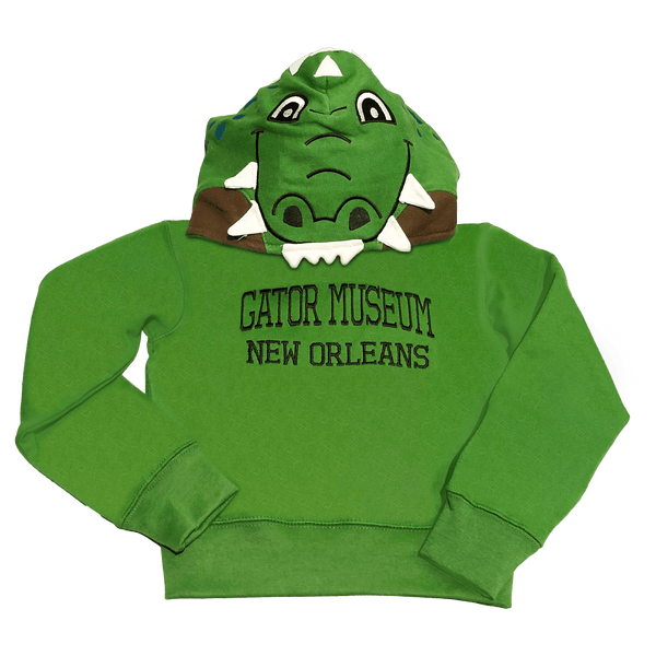 Gator Museum New Orleans Alligator Hoodie with cool face on the hood (Youth - 5 sizes 2T, 4T, 6-8. 10-12)