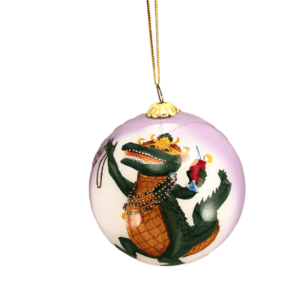 ball ornament with alligator & crawfish