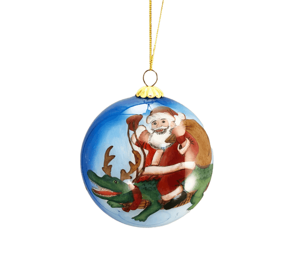 ball ornament with Santa Claus alligator
