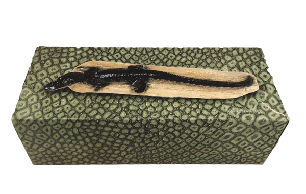 box with scale print and alligator gift