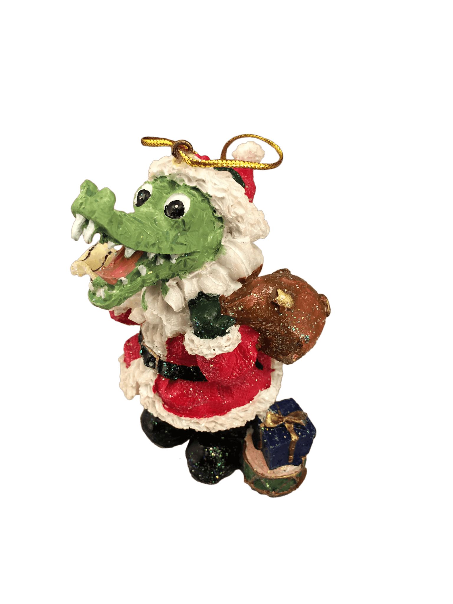 santa alligator ornament presents