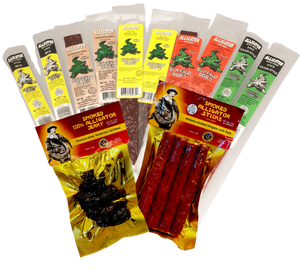 12 Piece Alligator Share Pack - get all 7 Buffalo Bob's and T'Jeff' Gator Jerky and Sticks