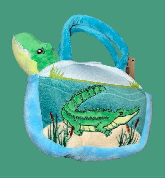 Happy Plush Gator in Embroidered Purse