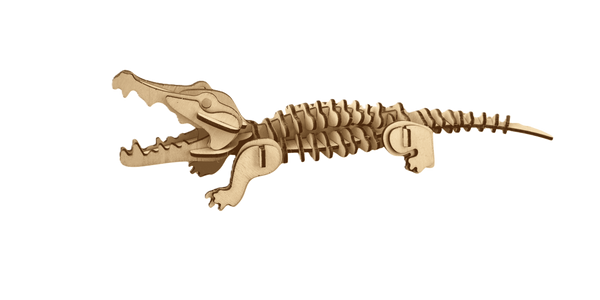 Laser-Cut 58-piece Alligator 3D Wooden Puzzle