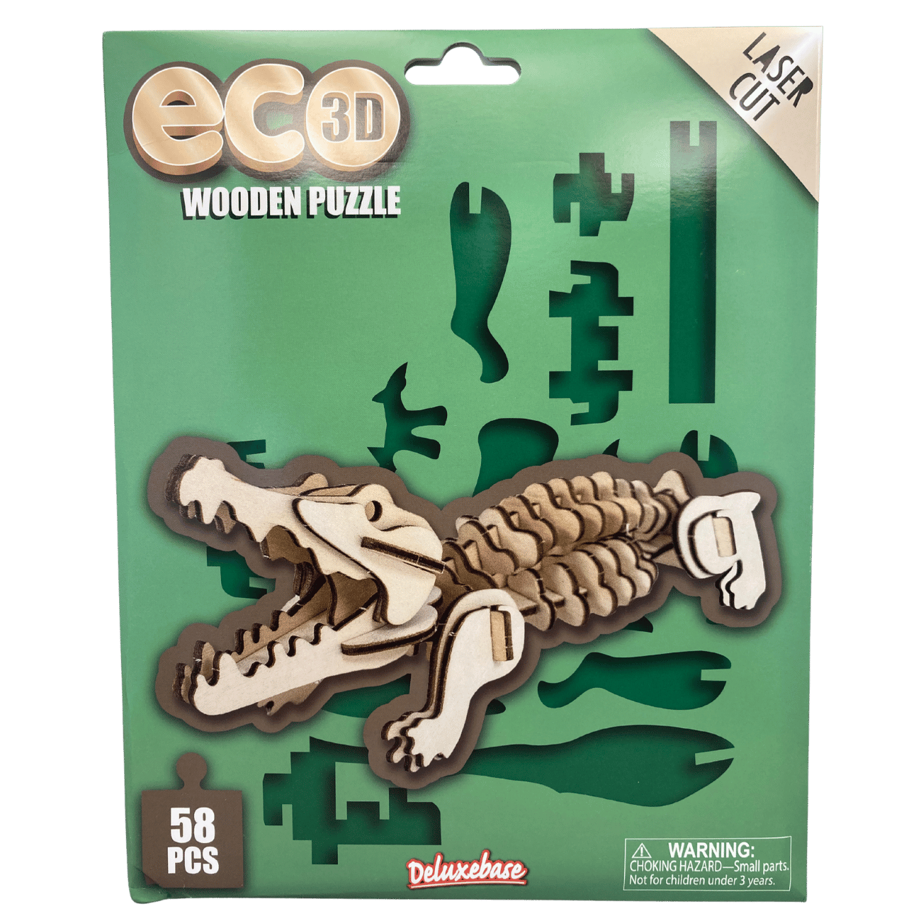 Laser-Cut 58-piece Alligator 3D Wooden Puzzle