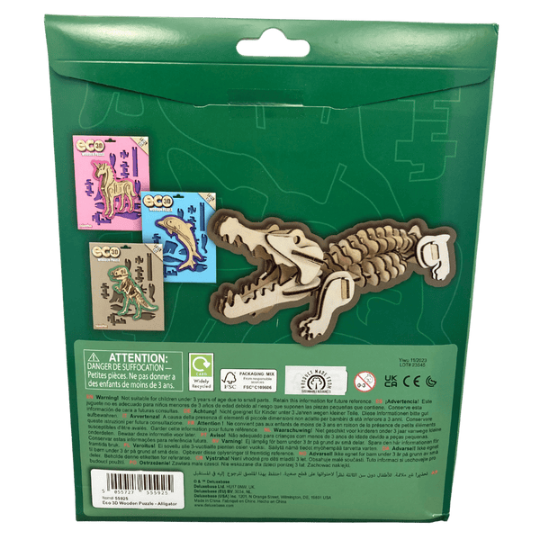 Laser-Cut 58-piece Alligator 3D Wooden Puzzle