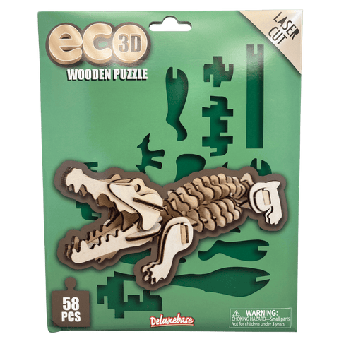 Laser-Cut 58-piece Alligator 3D Wooden Puzzle