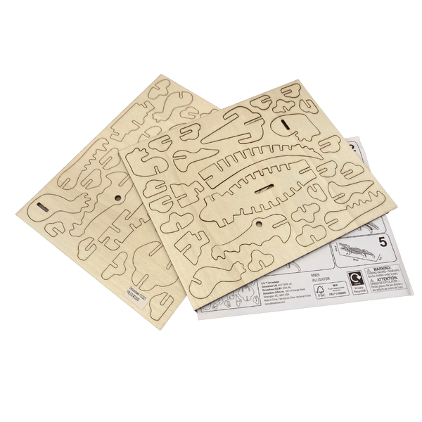 Laser-Cut 58-piece Alligator 3D Wooden Puzzle