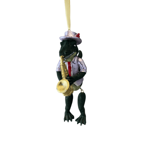 Sax Player Top Hat Gator Ornament w/ Moving Legs -- Multiple Colors