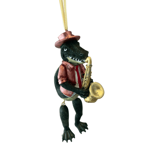Sax Player Top Hat Gator Ornament w/ Moving Legs -- Multiple Colors