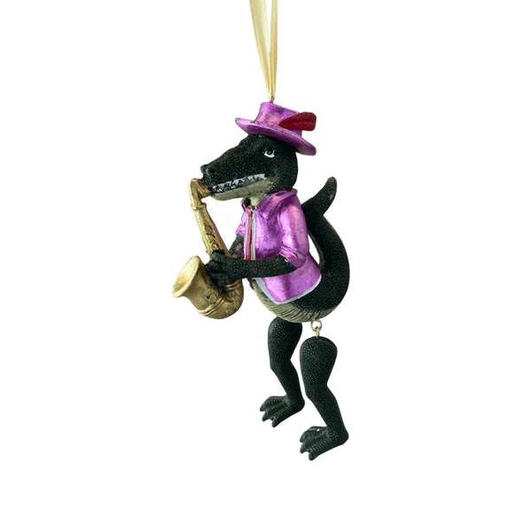 Sax Player Top Hat Gator Ornament w/ Moving Legs -- Multiple Colors