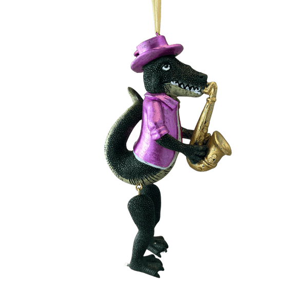 Sax Player Top Hat Gator Ornament w/ Moving Legs -- Multiple Colors