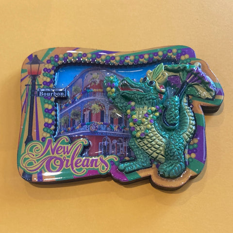 Colorful New Orleans Mardi Gras Alligator with Second Line Umbrella Magnet