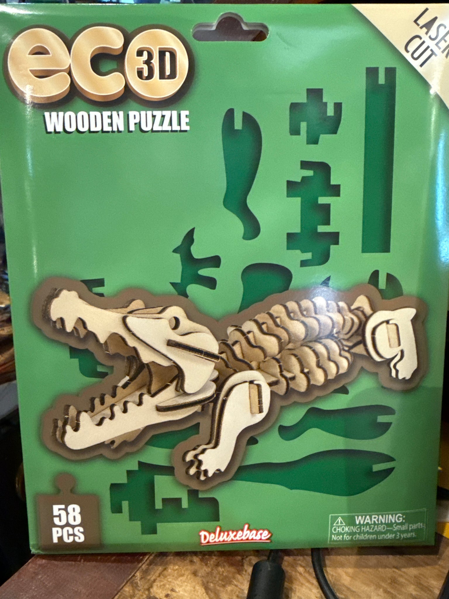 Laser-Cut 58-piece Alligator 3D Wooden Puzzle
