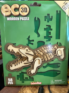 Laser-Cut 58-piece Alligator 3D Wooden Puzzle
