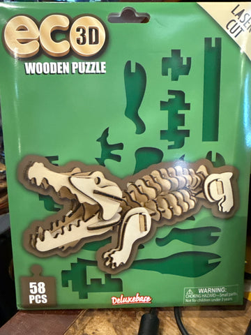Laser-Cut 58-piece Alligator 3D Wooden Puzzle