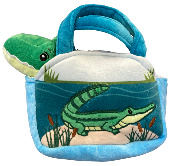 Happy Plush Gator in Embroidered Purse