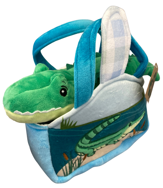 Happy Plush Gator in Embroidered Purse