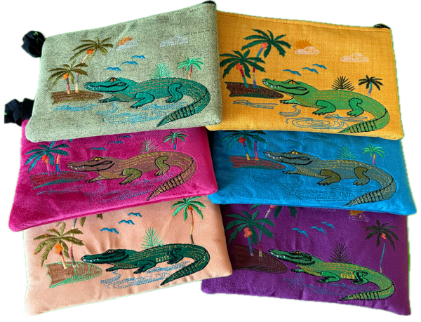 Embroidered Gator Design Wristlet or Clutch