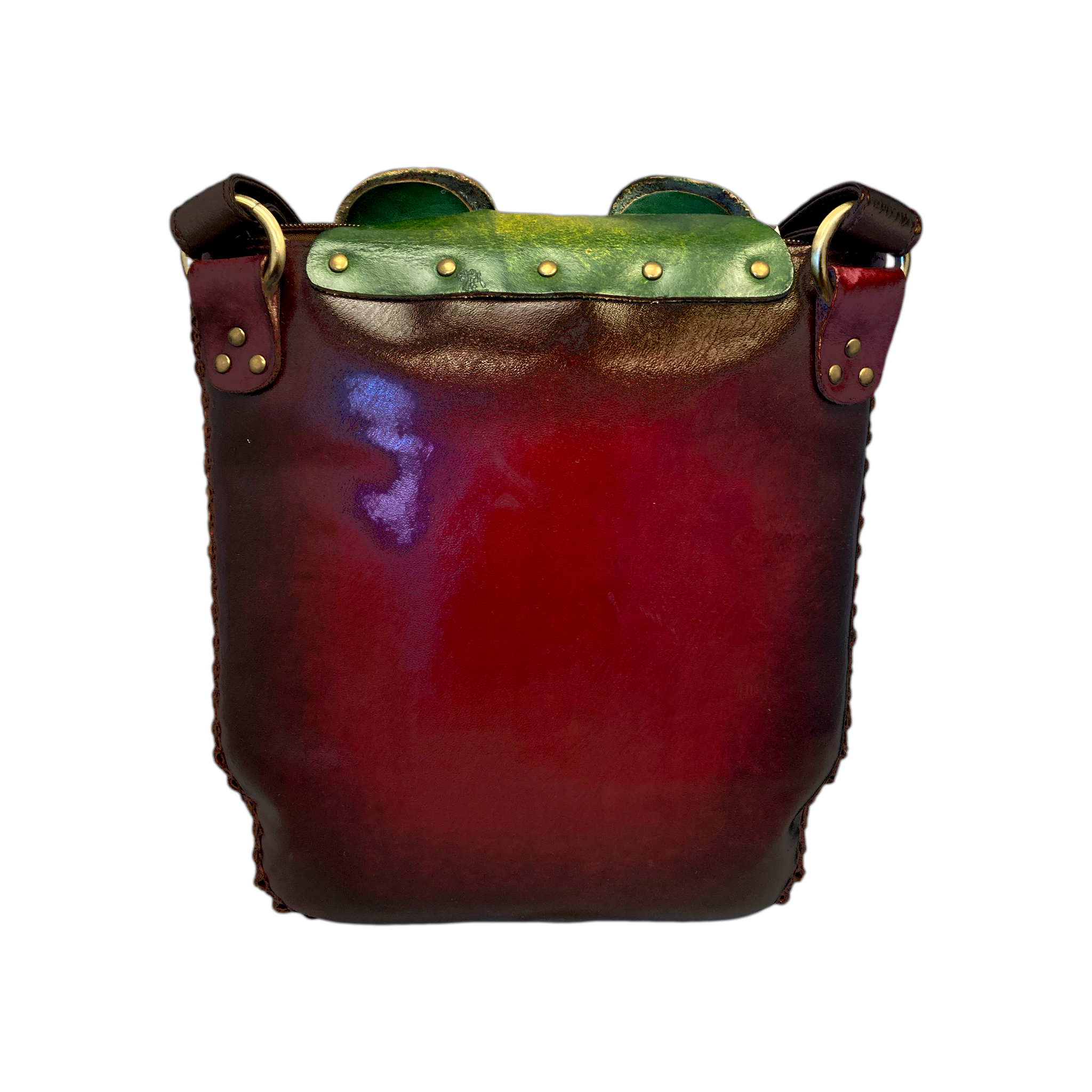 Detailed Tooled Leather Alligator Face Bag with Zipper and