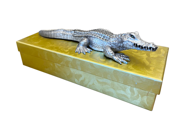 Large 9" Gilded Crocodile Jewelry Box - Very Toothy!