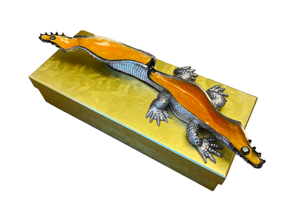 Large 9" Gilded Crocodile Jewelry Box - Very Toothy!