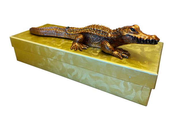 Large 9" Gilded Crocodile Jewelry Box - Very Toothy!