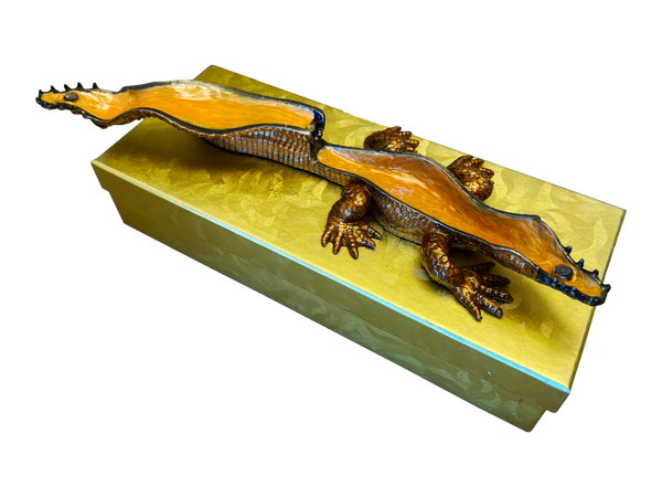 Large 9" Gilded Crocodile Jewelry Box - Very Toothy!