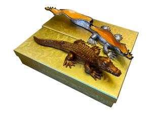 Large 9" Gilded Crocodile Jewelry Box - Very Toothy!