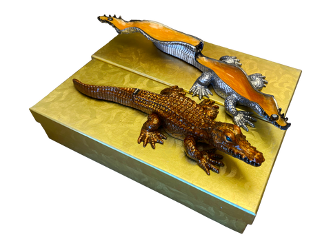 Large 9" Gilded Crocodile Jewelry Box - Very Toothy!