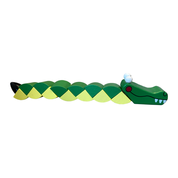 Twisty-Turny Green and Yellow Wooden Puzzle Gator