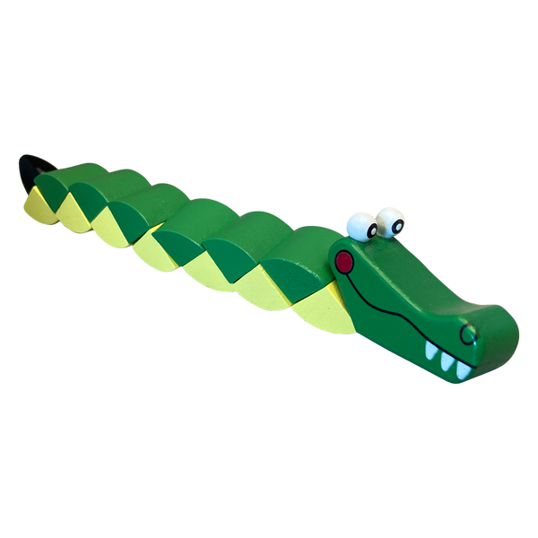 Twisty-Turny Green and Yellow Wooden Puzzle Gator