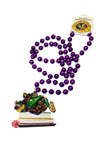 Jazzy Sax-Playing Alligator and Paddlewheel Mardi Gras Beads