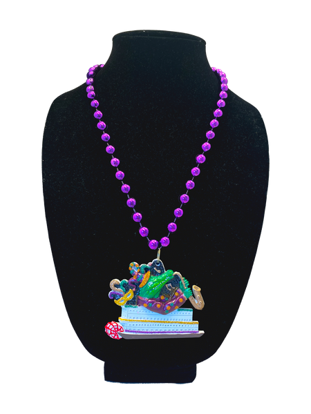 Jazzy Sax-Playing Alligator and Paddlewheel Mardi Gras Beads