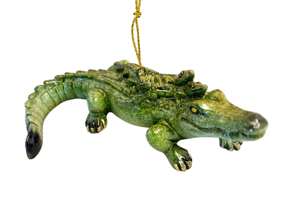 Ceramic figurine/ornament - Mama Gator with hatchling babies on her back