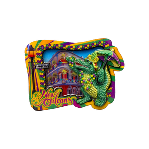 Colorful New Orleans Mardi Gras Alligator with Second Line Umbrella Magnet