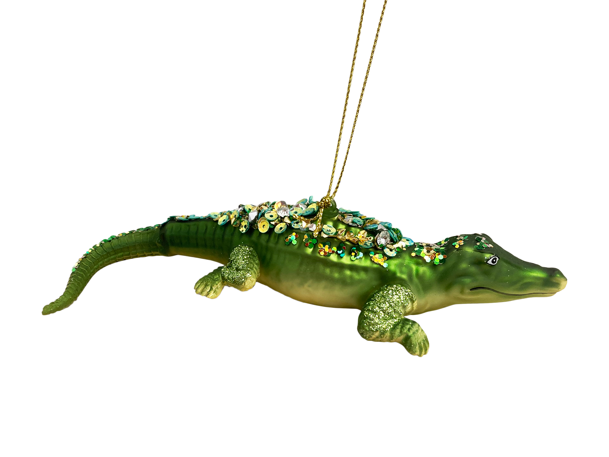 Glittery Green Glass Gator Ornament