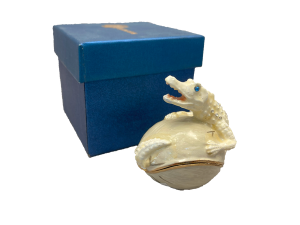 White Gator Egg Jewelry Box w/ Hatching Gator