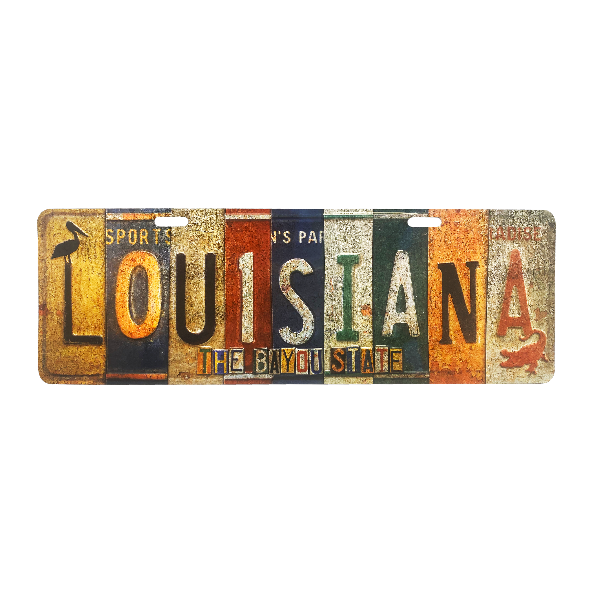 Louisiana Patchwork Metal License Sign