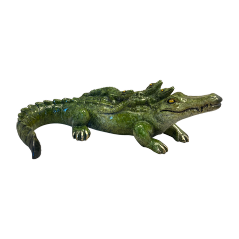 Ceramic Mama Gator Figurine with hatchling babies on her back