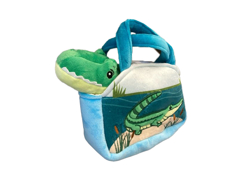Happy Plush Gator in Embroidered Purse